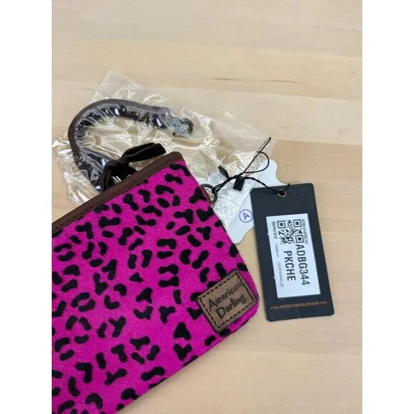 American Darling Pink Animal Print Faux Leather Trim Wristlet Crossbody Bag 10x5 - Picture 8 of 10